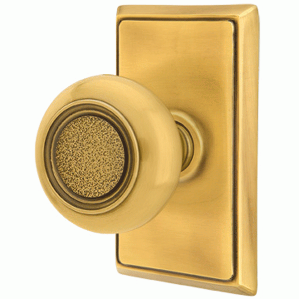 EMTEK Solid Brass Belmont Door Knob Set With Rectangular Rosette