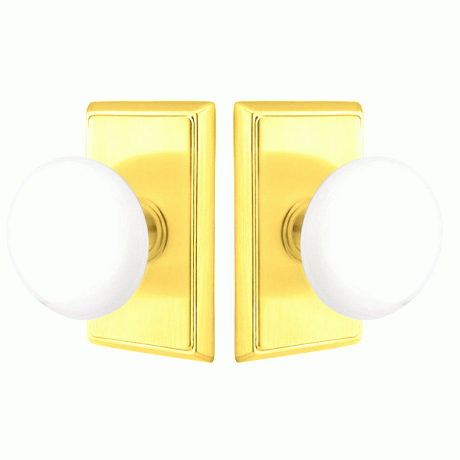 EMTEK Ice White Porcelain Door Knob Set With Rectangular Rosette (Several Finish Options)