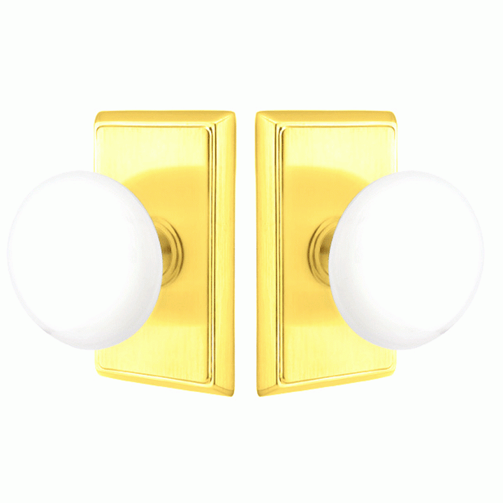 EMTEK Ice White Porcelain Door Knob Set With Rectangular Rosette (Several Finish Options)