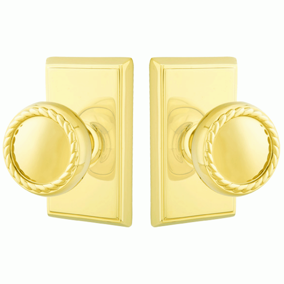 EMTEK Solid Brass Rope Door Knob Set With Rectangular Rosette