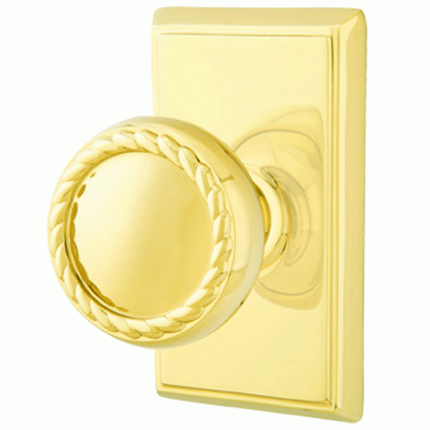 EMTEK Solid Brass Rope Door Knob Set With Rectangular Rosette