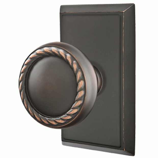 EMTEK Solid Brass Rope Door Knob Set With Rectangular Rosette