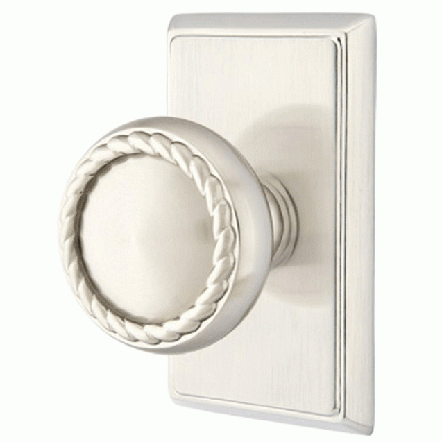 EMTEK Solid Brass Rope Door Knob Set With Rectangular Rosette