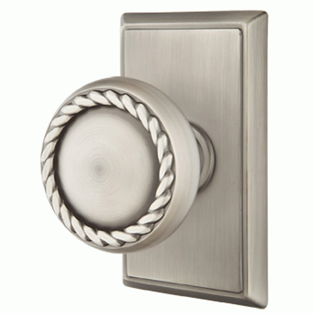 EMTEK Solid Brass Rope Door Knob Set With Rectangular Rosette