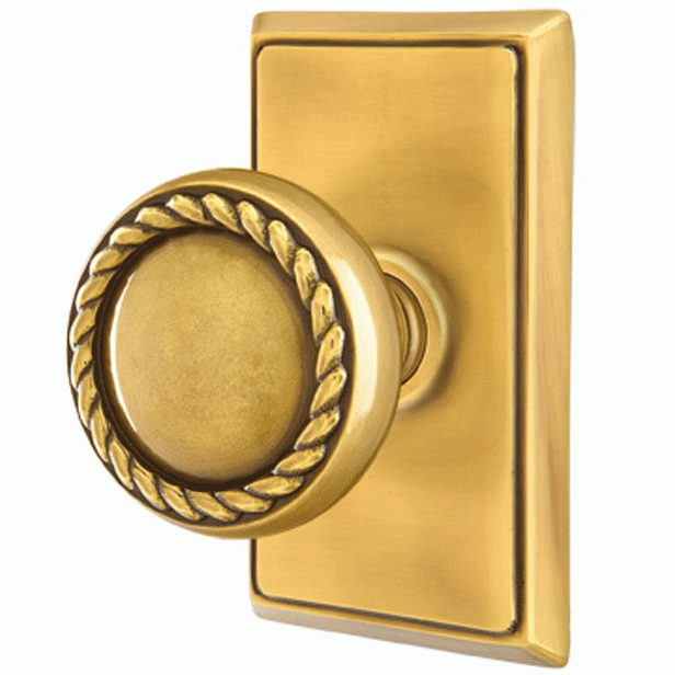 EMTEK Solid Brass Rope Door Knob Set With Rectangular Rosette