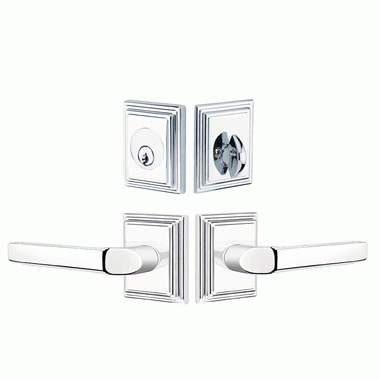 EMTEK Emtek Solid Brass Milano Door Lever Deadbolt with Wilshire Rosette (Polished Chrome Finish)