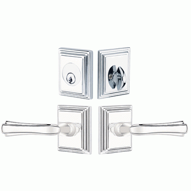 Emtek Solid Brass Wembley Door Lever Deadbolt with Wilshire Rosette (Polished Chrome Finish) EMTEK