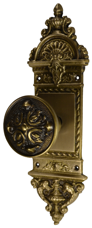 L'Enfant Small Backplate Door Set with Romanesque Door Knobs (Several Finishes Available) COPPER MOUNTAIN HARDWARE