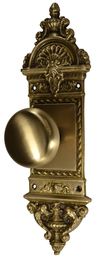 L'Enfant Small Backplate Door Set with Round Brass Door Knobs (Several Finishes Available) COPPER MOUNTAIN HARDWARE