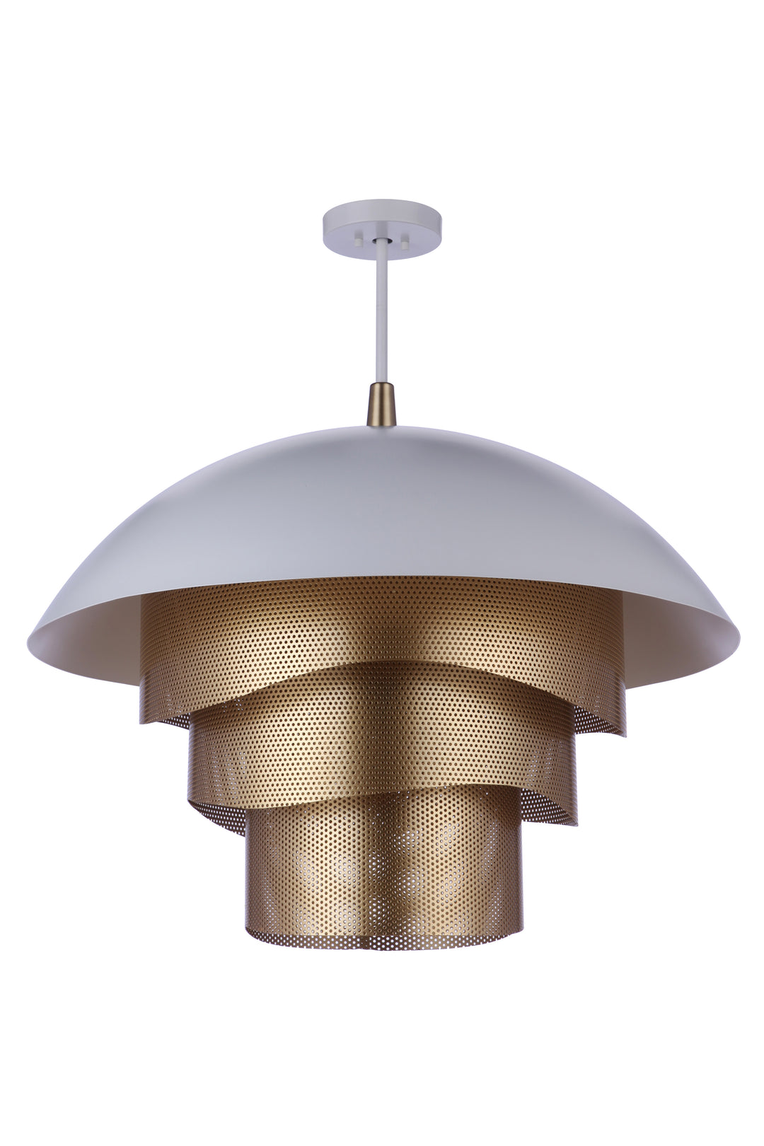 CRAFTMADE 31.25" Diameter Sculptural Statement Dome Pendant with Perforated Metal Shades in Matte White/Matte Gold