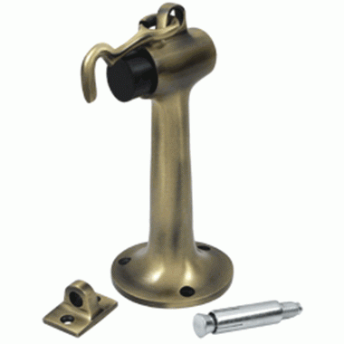 DELTANA Floor Mounted Bumper Door Stop With Hook & Eye  (Antique Brass Finish)