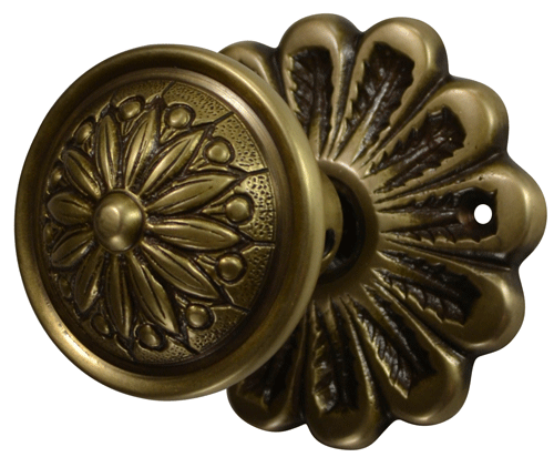 ##Antique Hardware## Maltesia Flower Rosette Door Set with Floral Imprint Door Knobs (Several Finishes Available)