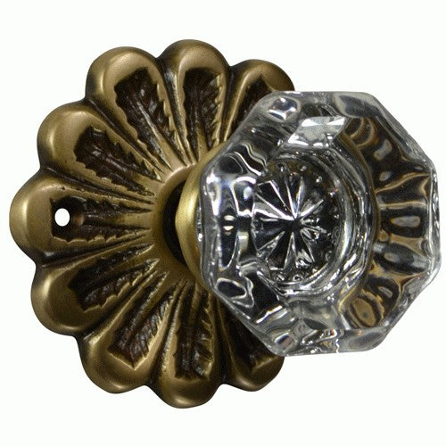 Maltesia Flower Rosette Door Set with Crystal Octagon Door Knobs (Several Finishes Available)
