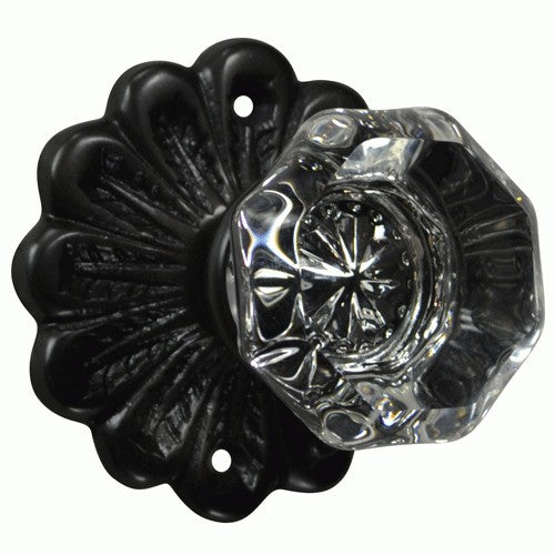 Maltesia Flower Rosette Door Set with Crystal Octagon Door Knobs (Several Finishes Available)