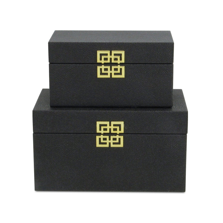 CHEUNGS Halona Set of 2 Double Happiness Shagreen Boxes - Black