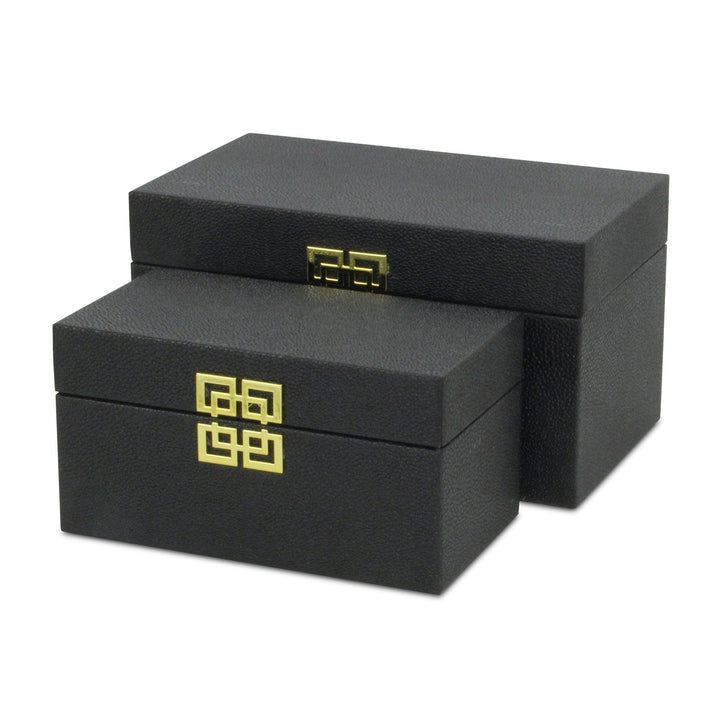 CHEUNGS Halona Set of 2 Double Happiness Shagreen Boxes - Black