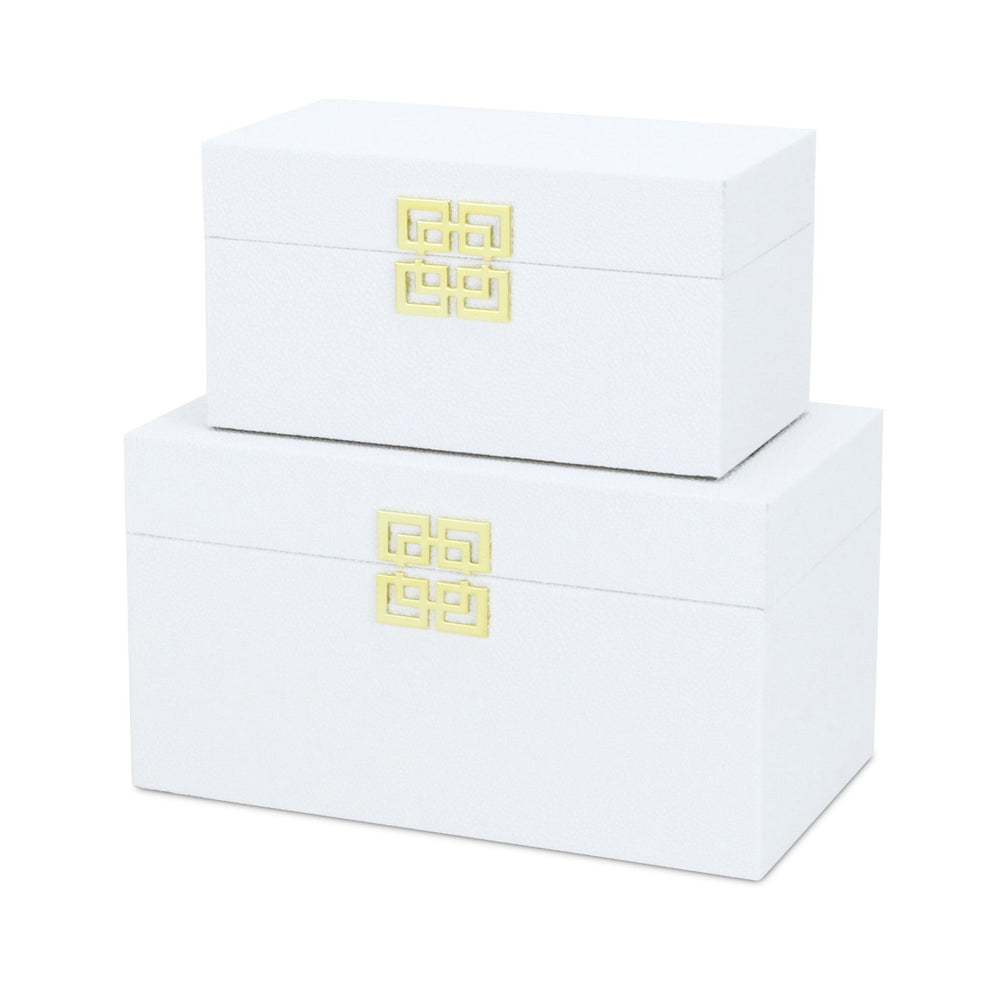 CHEUNGS Halona Set of 2 Double Happiness Shagreen Boxes - White