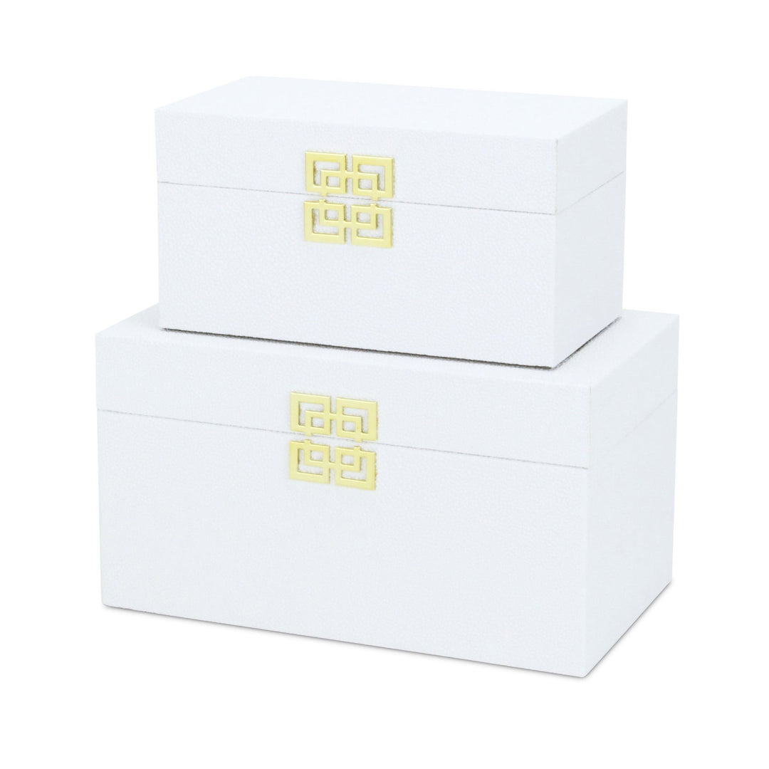 CHEUNGS Halona Set of 2 Double Happiness Shagreen Boxes - White