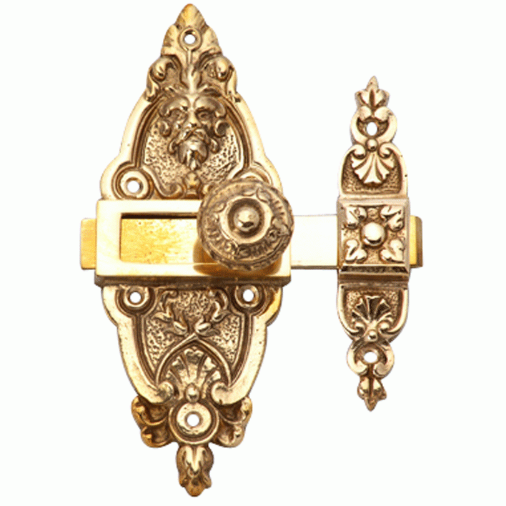 5 1/2 Gargoyle French Door or Cabinet Slide Bolt Latch (Lacquered Brass Finish) COPPER MOUNTAIN HARDWARE