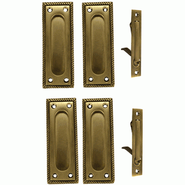 COPPER MOUNTAIN HARDWARE Georgian Square Double Pocket Passage Style Door Set (Antique Brass Finish)