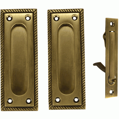 Georgian Square Single Pocket Passage Style Door Set (Antique Brass Finish) COPPER MOUNTAIN HARDWARE