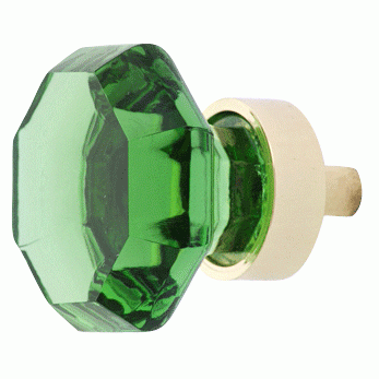 COPPER MOUNTAIN HARDWARE 1 3/8 Inch Emerald Green Glass Octagon Old Town Cabinet Knob (Polished Brass Base)