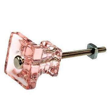 COPPER MOUNTAIN HARDWARE 1 1/4 Inch Square Depression Pink Glass Knobs