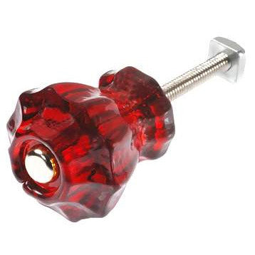 COPPER MOUNTAIN HARDWARE Astoria 1 1/4 Inch Ruby Red Decagon Teardrop Glass Knob