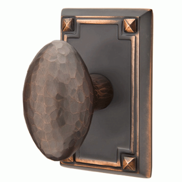 EMTEK Hammered Egg Knob With Rectangular Rosette (Several Finish Options)