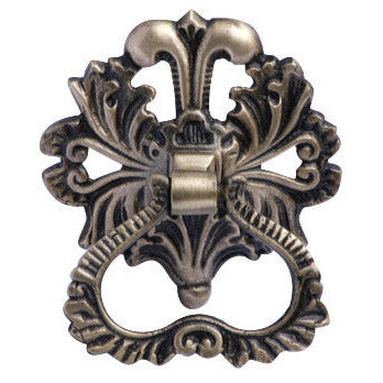 COPPER MOUNTAIN HARDWARE 3 Inch Victorian Leaves Baroque / Rococo Ring Pull (Antique Brass)