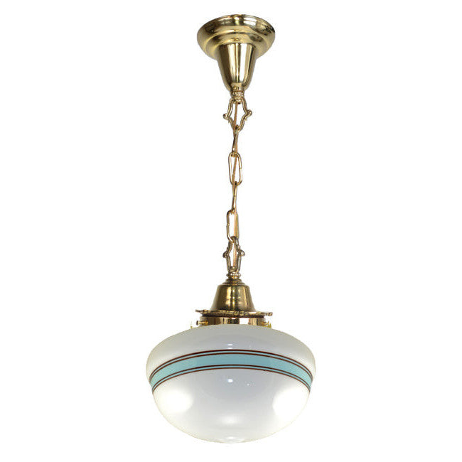 COPPER MOUNTAIN HARDWARE 27 3/4 Inch Blue Striped Glass Chain Pendant (Polished Brass Finish)