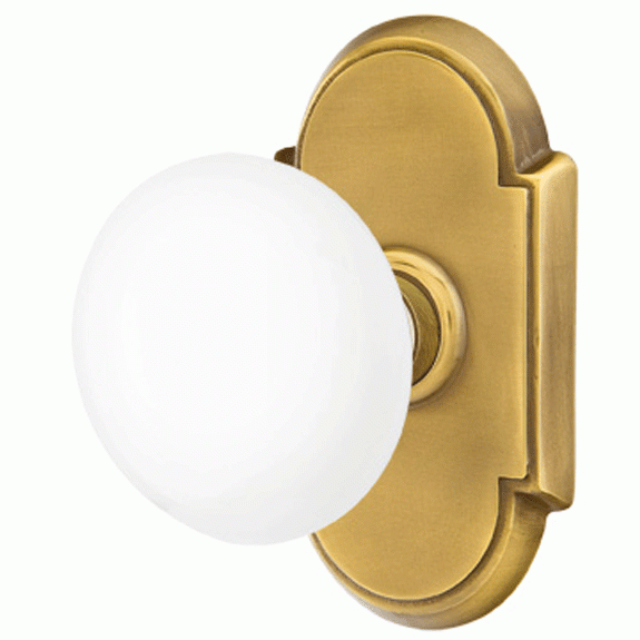 EMTEK Ice White Porcelain Door Knob Set With # 8 Rosette