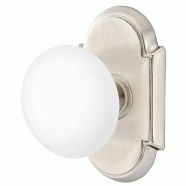 EMTEK Ice White Porcelain Door Knob Set With # 8 Rosette