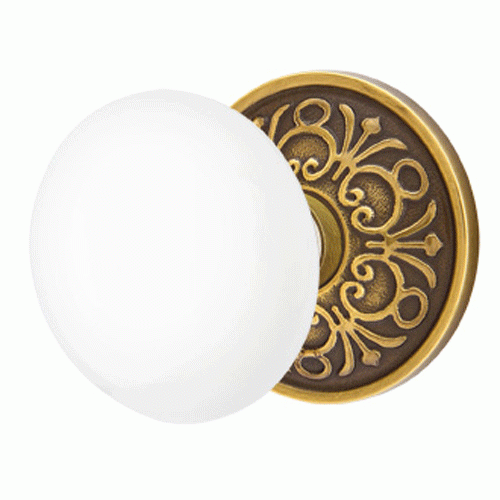 EMTEK Emtek Ice White Porcelain Door Knob Set With Lancaster Rosette