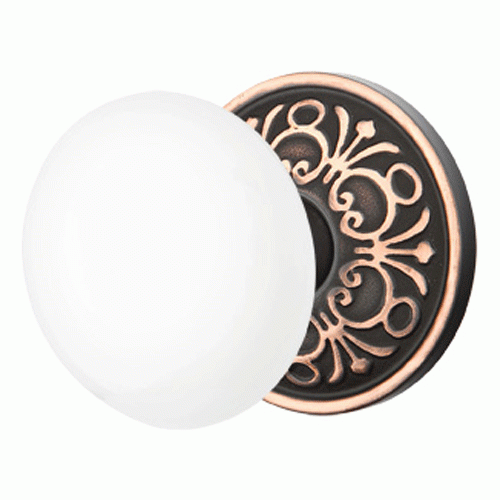 EMTEK Emtek Ice White Porcelain Door Knob Set With Lancaster Rosette