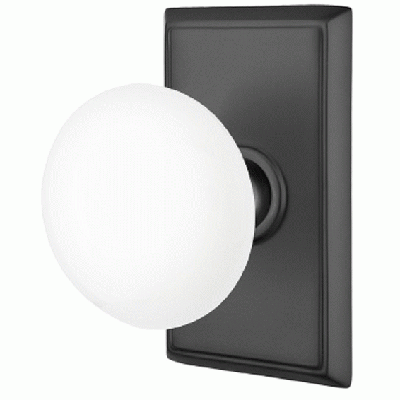 EMTEK Ice White Porcelain Door Knob Set With Rectangular Rosette (Several Finish Options)