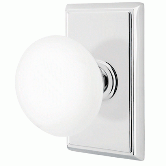 EMTEK Ice White Porcelain Door Knob Set With Rectangular Rosette (Several Finish Options)