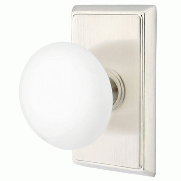 EMTEK Ice White Porcelain Door Knob Set With Rectangular Rosette (Several Finish Options)