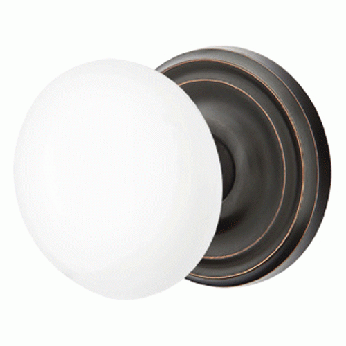 EMTEK Emtek Ice White Porcelain Door Knob Set With Regular Rosette