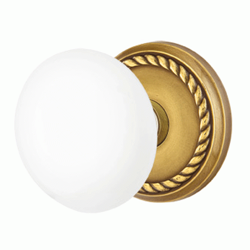 EMTEK Ice White Porcelain Door Knob Set With Rope Rosette