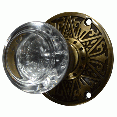 COPPER MOUNTAIN HARDWARE Eastlake Door Set With Beveled Round Crystal Knob (Several Finishes Available)