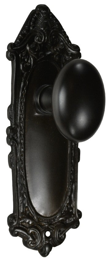 Ornate Victorian Long Backplate Door Set with Egg Door Knobs (Several Finishes Available)