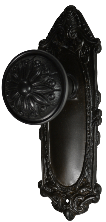 Ornate Victorian Long Backplate Door Set with Floral Imprint Door Knobs (Several Finishes Available) COPPER MOUNTAIN HARDWARE