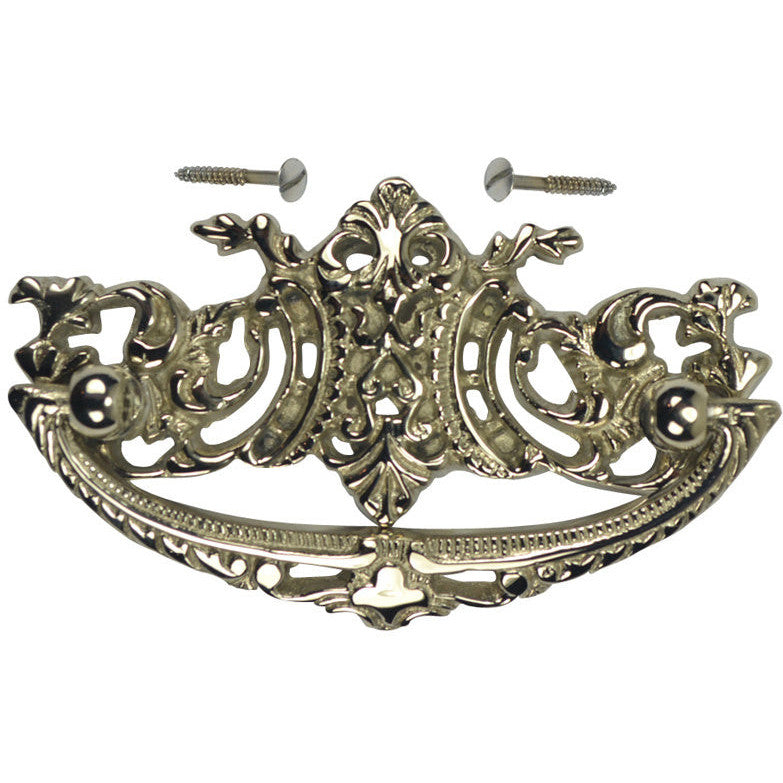 COPPER MOUNTAIN HARDWARE 4 Inch Overall (3 Inch c-c) Solid Brass Baroque / Rococo Bail Pull (Polished Nickel Finish)