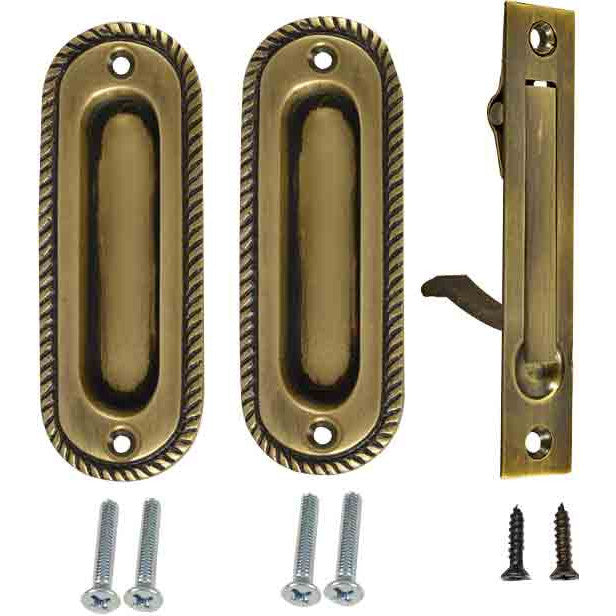 COPPER MOUNTAIN HARDWARE Georgian Single Pocket Passage Style Door Set (Antique Brass Finish)