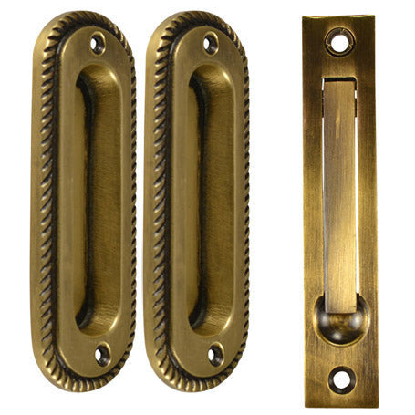 COPPER MOUNTAIN HARDWARE Georgian Single Pocket Passage Style Door Set (Antique Brass Finish)