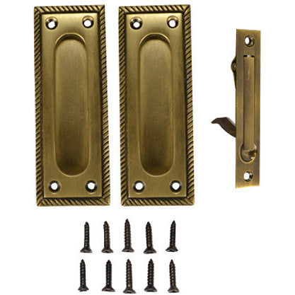 Georgian Square Single Pocket Passage Style Door Set (Antique Brass Finish) COPPER MOUNTAIN HARDWARE