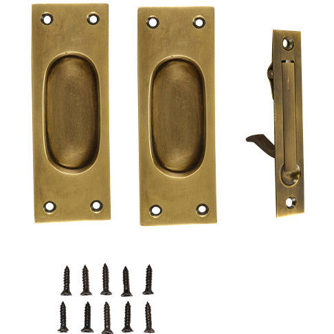 New Traditional Square Pattern Single Pocket Passage Style Door Set (Antique Brass Finish) COPPER MOUNTAIN HARDWARE