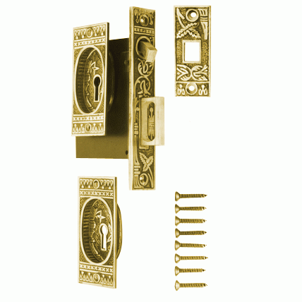 COPPER MOUNTAIN HARDWARE Broken Leaf Single Pocket Privacy (Lock) Style Door Set (Polished Brass)