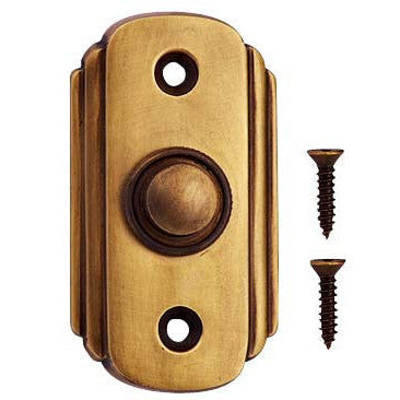 2 1/2 Inch Solid Brass Art Deco Doorbell Button (Antique Brass Finish) COPPER MOUNTAIN HARDWARE